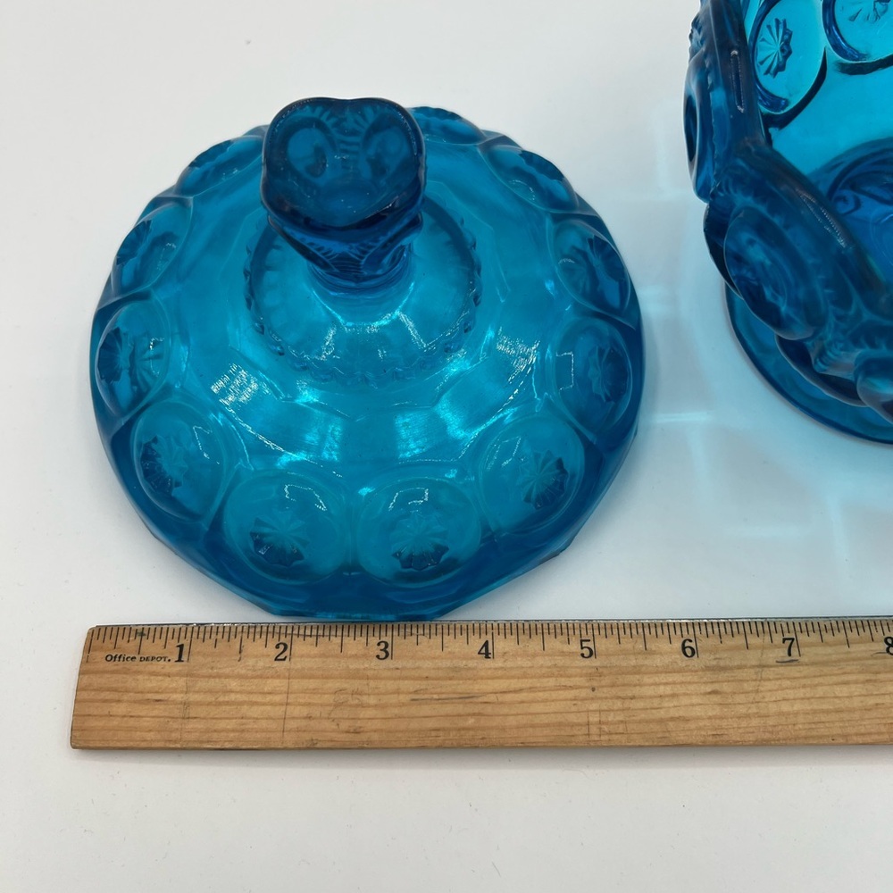 Vintage LE Smith Moon and Stars Blue Glass Lidded Compote Candy Dish - Picture 11 of 11